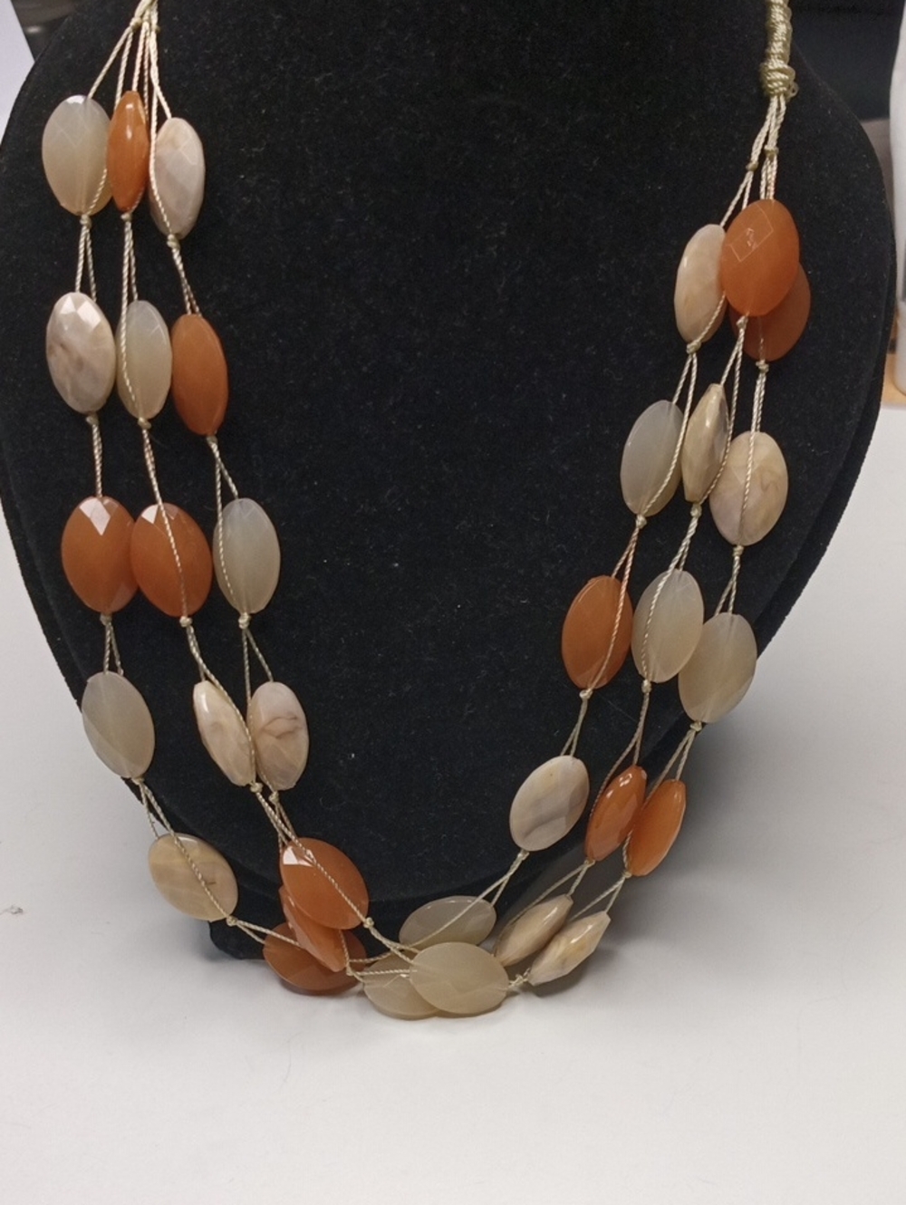 Vintage Avon 20" Triple Strand Beige and Brown Disc Honey Necklace